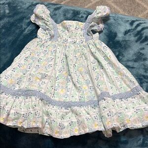 Floral Kids Dress with Blue Accents
